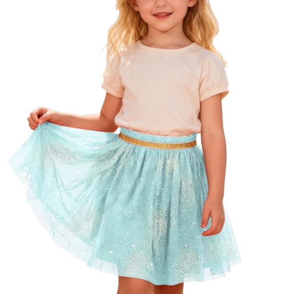 CUZIBR Girls Lace Tutu Skirt Solid Color Fish Pattern Sparkly Sequins Ruffled Stylish Elegant Carnival Celebration Party Performance Ballet Dancewear,Blue,3-4 Years
