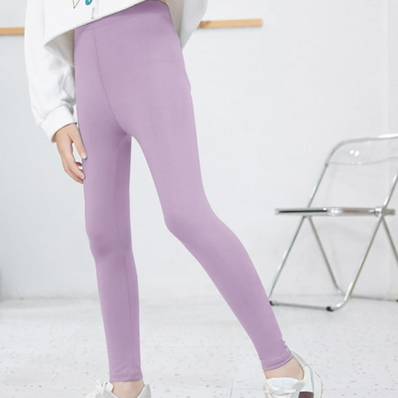CUZIBR Girls Leggings Pants Solid Color Elastic Stretch Trendy Bottom Trousers Children'S Yoga And Ballet Tights Soft Confy Relaxed Fit Active Wear,Purple,2-3 Years