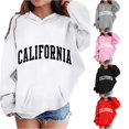 thumbnail image 1 of CUZIBR Girls Letter Graphic Hoodie Casual Long Sleeve Pullover Hooded Sweatshirt With Front Pocket Daily Streetwear Kids Cute Pullovers Top Clothes,White,7-8 Years, 1 of 4