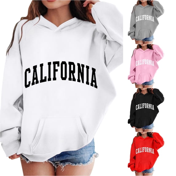 CUZIBR Girls Letter Graphic Hoodie Casual Long Sleeve Pullover Hooded Sweatshirt With Front Pocket Daily Streetwear Kids Cute Pullovers Top Clothes,White,7-8 Years