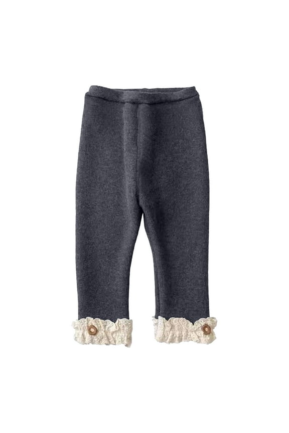 Girls Lined Bottoms Winter Warmth Cozy Pants For Girls Footless Ruffled Tights Leisure Dailywear For Toddler