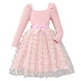thumbnail image 1 of CUZIBR Girls Long Sleeve Dresses Square Collar Puff Sleeves Full Butterflies Pattern Tutu Dress Gown Formal Attire Clothes,Pink,10-11 Years, 1 of 9