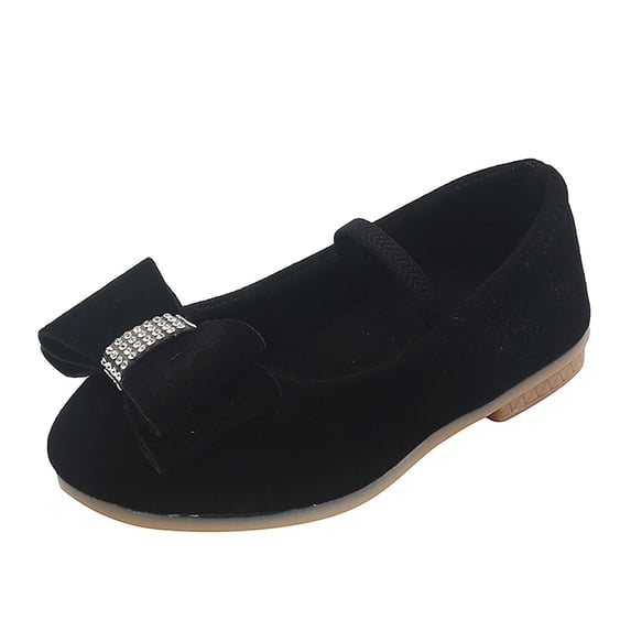 CUZIBR Girls Mary Janes Dress Shoes School Uniform Solid Color Elastic Strap Cute Bow Flats Shoes Little Girls Non Wedding Party Casual Princess Footwear Lightweight Dailywear,Black,4-4.5 Years