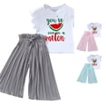 thumbnail image 1 of CUZIBR Girls Outfits Cartoon Print Crewneck Short Sleeve Summer Sunflower T Shirt Tops Ruched Casual Loose Pants For Toddler Kids Children Clothes Sets,Grey,6-7 Years, 1 of 6
