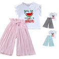 thumbnail image 1 of CUZIBR Girls Outfits Cartoon Print Crewneck Short Sleeve Summer Sunflower T Shirt Tops Ruched Casual Loose Pants For Toddler Kids Children Clothes Sets,Pink,10-12 Years, 1 of 6