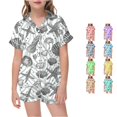 thumbnail image 1 of CUZIBR Girls Outfits Lapel Collar 2 Piece Sets Pajamas For Kids Children Cartoon Graphic Print Short Sleeve Button Shirt Shorts Pajama Set Clothes Sets,Grey,8-9 Years, 1 of 4