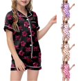 thumbnail image 1 of CUZIBR Girls Outfits Lapel Collar 2 Piece Sets Pajamas For Kids Children Graphic Print Short Sleeve Button Shirt Shorts Pajama Set Clothes Sets,Black,7-8 Years, 1 of 5