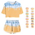 thumbnail image 1 of CUZIBR Girls Outfits Sets Kids Ice Cream All Over Print Outfit Crew Neck Short Sleeve Tee Matching Shorts 2 Pieces Summer Daily Activities,Blue,8-9 Years, 1 of 4