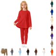 thumbnail image 1 of CUZIBR Girls Outfits Solid Color Crewneck Toddler Two Piece Outfit Long Sleeve Top And Pants Soft Layered Homewear For Kids Casual Daily Wear Back To School Clothes Sets,Red,7-8 Years, 1 of 5