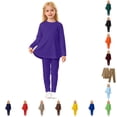 thumbnail image 1 of CUZIBR Girls Outfits Solid Color Crewneck Toddler Two Piece Outfit Long Sleeve Top And Pants Soft Layered Homewear For Kids Casual Daily Wear Back To School Clothes Sets,Dark Purple,11-12 Years, 1 of 5