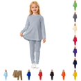 thumbnail image 1 of CUZIBR Girls Outfits Solid Color Crewneck Toddler Two Piece Outfit Long Sleeve Top And Pants Soft Layered Homewear For Kids Casual Daily Wear Back To School Clothes Sets,Grey,4-5 Years, 1 of 5
