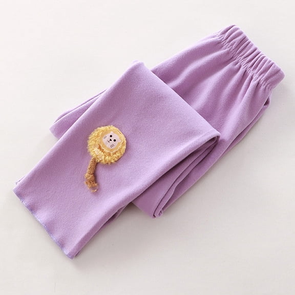 CUZIBR Girls Pants Cute Cartoon Animal Pattern Thin Lined Warm Leggings Stretchy Thick Tights Pants Trousers Footless Pantyhose Casual Athletic Clothes,Purple,5-6 Years