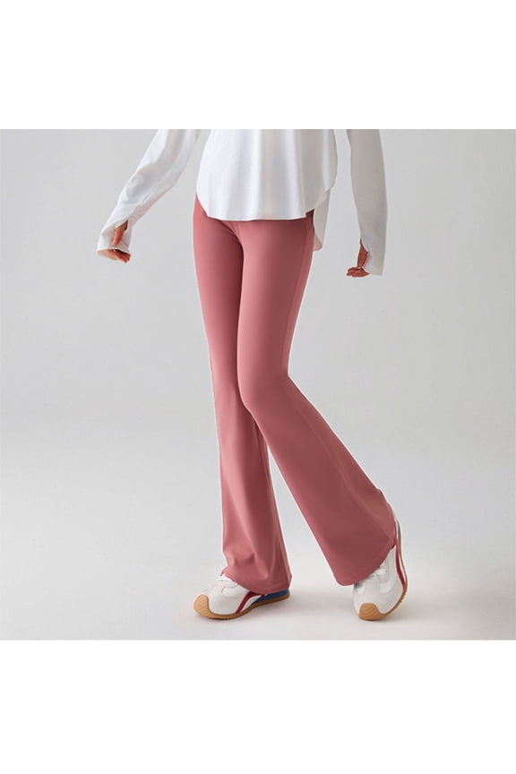 Girls Pants Flared Yoga Leggings Pants Slim Fit Stretchy Bootcut Yoga Trousers Highwaist Solid Color Soft Comfortable Athletic Activwear Casual Trousers,Hot Pink,6-7 Years