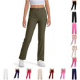 thumbnail image 1 of CUZIBR Girls Pants Solid Color Elastic High Waist Straight Leg Dress Pants Soft Loose Trousers For School With Pockets Casual Travel Dailywear,Army Green-C,9-10 Years, 1 of 6