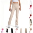 thumbnail image 1 of CUZIBR Girls Pants Solid Color Elastic High Waist Straight Leg Dress Pants Soft Loose Trousers For School With Pockets Casual Travel Dailywear,Beige-A,7-8 Years, 1 of 6