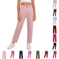 thumbnail image 1 of CUZIBR Girls Pants Solid Color Elastic High Waist Straight Leg Dress Pants Soft Loose Trousers For School With Pockets Casual Travel Dailywear,Pink-E,13-14 Years, 1 of 9