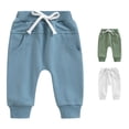 thumbnail image 1 of CUZIBR Girls Pants Solid Color Harem Jogger Pants White Drawstring Elastic Ribbed Side Pockets Soft Casual Play Trousers For Baby Outdoor Wear,Blue,0-6 Months, 1 of 2