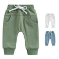 thumbnail image 1 of CUZIBR Girls Pants Solid Color Harem Jogger Pants White Drawstring Elastic Ribbed Side Pockets Soft Casual Play Trousers For Baby Outdoor Wear,Green,0-6 Months, 1 of 3