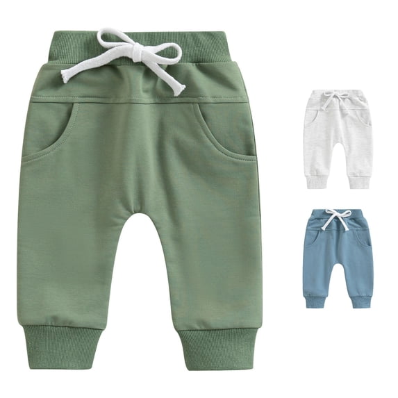 CUZIBR Girls Pants Solid Color Harem Jogger Pants White Drawstring Elastic Ribbed Side Pockets Soft Casual Play Trousers For Baby Outdoor Wear,Green,0-6 Months