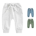 thumbnail image 1 of CUZIBR Girls Pants Solid Color Harem Jogger Pants White Drawstring Elastic Ribbed Side Pockets Soft Casual Play Trousers For Baby Outdoor Wear,Grey,0-6 Months, 1 of 6