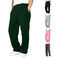 thumbnail image 1 of CUZIBR Girls Pants Solid Color Straight Leg Sweatpants Elastic Drawstring Waist Side Hand Pockets Loose Wide Leg Soft Casual Trousers,Dark Green,15-16 Years, 1 of 7