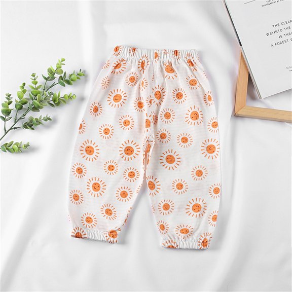 CUZIBR Girls Pants Spring Summer Thin Joggers Cartoon Print Wide Leg Trousers Tie Dye Loose Elastic Breathable Ankle-Tied Pants Casual Athletic Clothes,White,12-18 Months