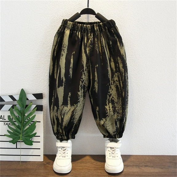 CUZIBR Girls Pants Spring Summer Thin Joggers Wide Leg Trousers Tie Dye Loose Elastic Breathable Ankle-Tied Pants Casual Athletic Clothes,Army Green,3-4 Years
