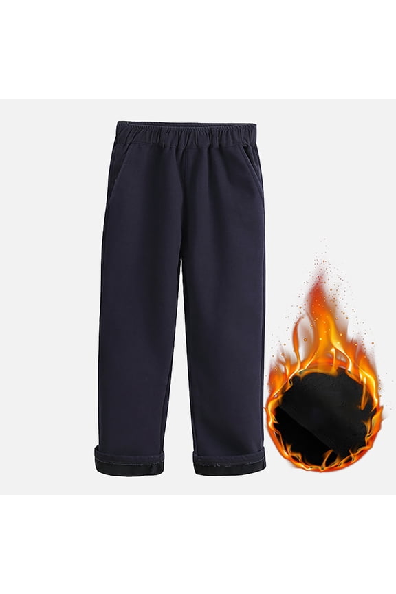 Girls Pants Thick Fuzzy Winter Thermal School Uniform Dress Pants Corduroy Trousers Plush Lined Formal Khaki Navy Elastic Waist Bottoms Pants For Girls,Dark Blue,10-11 Years