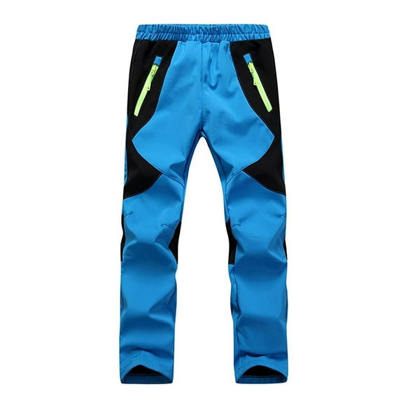CUZIBR Girls Pants Windproof Breathable Color Block Thick Lined Warm Rain Trousers With Zip Pockets Winter Thermal Hiking Ski Snowpants Loose Joggers Trousers,Blue,11-12 Years