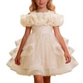 thumbnail image 1 of CUZIBR Girls Party Tutu Sequins Dress Off The Shoulder Ruffles Short Sleeve Lettuce Trim Tiered Dresses Puffy Gown Pageant Performance Tulle,Beige,18-24 Months, 1 of 8