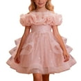 thumbnail image 1 of CUZIBR Girls Party Tutu Sequins Dress Off The Shoulder Ruffles Short Sleeve Lettuce Trim Tiered Dresses Puffy Gown Pageant Performance Tulle,Pink,6-12 Months, 1 of 7