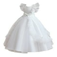 thumbnail image 1 of ZRBYWB Girls Princess Tutu Dress Off-Shoulder Short Sleeve Flower Sequins Embroidery A- Line Ruffled Maxi Dresses Wedding Party Birthday Formal Ball Gown Fall Dresses,White,10-12 Years, 1 of 6
