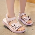 thumbnail image 1 of CUZIBR Girls Sandals Shoes Solid Color Ankle Hook And Loop Strap Flower Graphic Open Toe Comfortable Lightweight Breathable Summer Casual Footwear Wedding Party Casual Flat Sandals,Pink,5-6 Years, 1 of 9