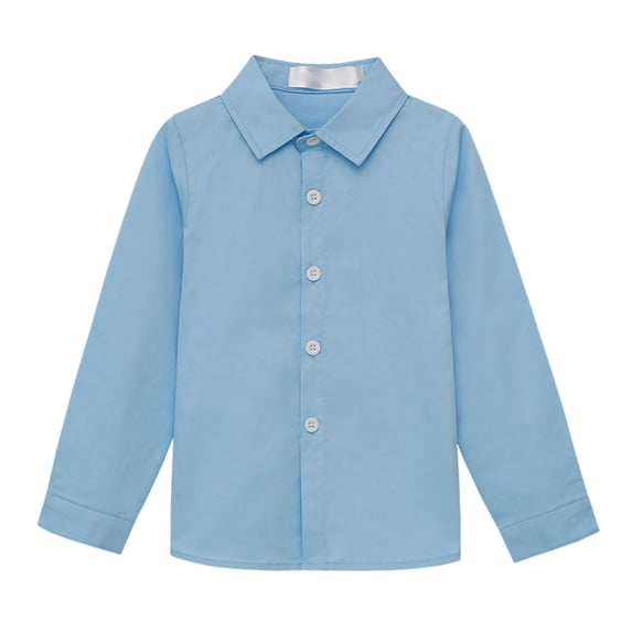 CUZIBR Girls Shirts School Uniform Button Down Long Sleeve Solid Tee Classic Leisure Dress Shirts Spring Fall Clothing,Blue,3-4 Years