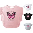 thumbnail image 1 of CUZIBR Girls Short Sleeve Basic Tees Shirts Cute Butterfly Letter Graphic Crew Neck Casual Summer Tshirts For Toddler Kids Outdoor Lightweight Fashionable Tops,Pink,8-9 Years, 1 of 5