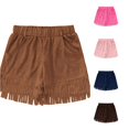 thumbnail image 1 of CUZIBR Girls Shorts Bohemian Solid Color Suede Fringe Shorts Elastic Waist With Pockets Western Style Casual Summer Bottoms Lightweight Travel Vacation Beach Soft Cozy Short Pants,Brown,12-14 Years, 1 of 7