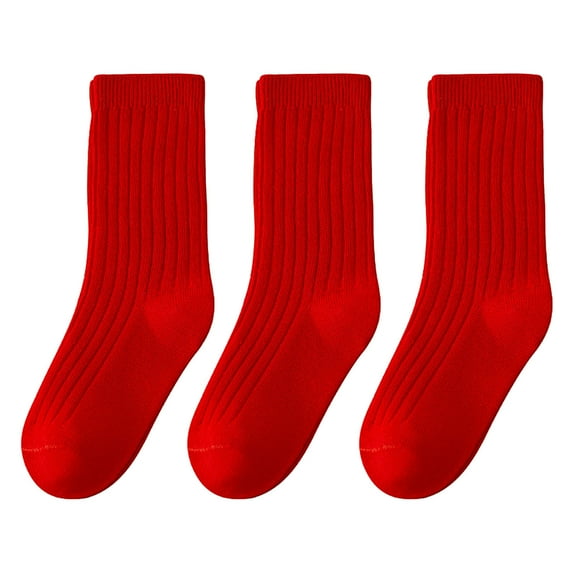 CUZIBR Girls Socks 3 Pairs Crew Socks Autumn Winter Festive Cotton Knitted Christmas Happy New Year Tube Socks Breathable Cozy Ankle Socks,Red,8-12 Years