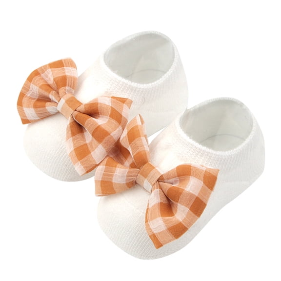 CUZIBR Girls Socks Soft Breathable Slipper Socks Solid Color Lovely Big Bow Cute Cartoon Pattern Anti- Floor Ankle Socks Dailywear,Yellow,0 -12 Months