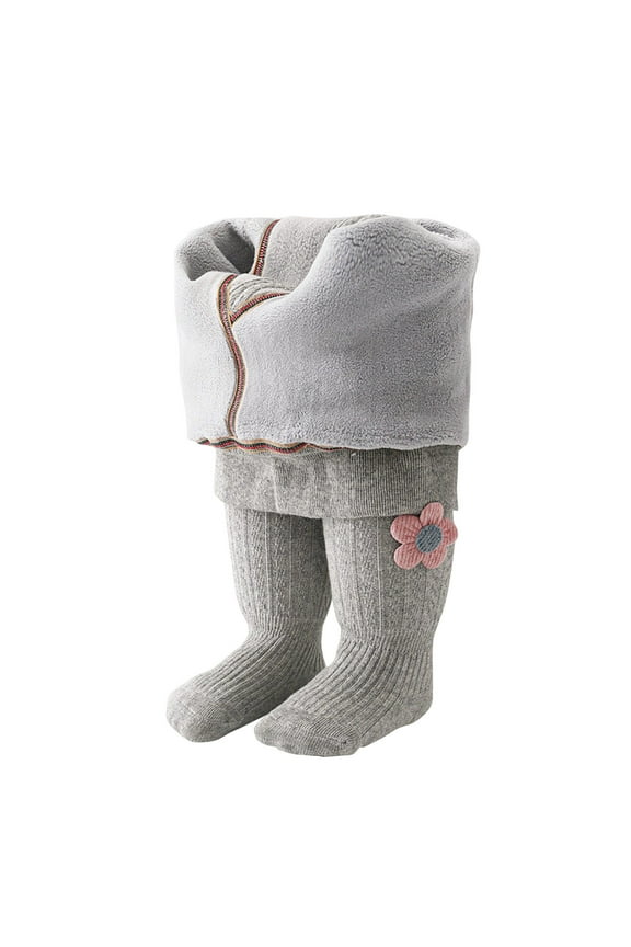 Girls Socks Winter Tight Fuzzy Wool Lined Thick Warm Stocking Leggings Knit Footed Tight Fashionable Seamless Pantyhose,Grey,M