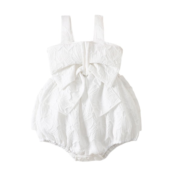 CUZIBR Girls Spring Summer Romper One Piece Sleeveless Spaghetti Strap Square Collar Solid Colro Big Bow Ruched Breathable Cozy Jumpsuit Fashionable Embroider Bodysuits,White,12-18 Months