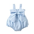 thumbnail image 1 of CUZIBR Girls Spring Summer Romper One Piece Sleeveless Spaghetti Strap Square Collar Solid Colro Big Bow Ruched Breathable Cozy Jumpsuit Fashionable Embroider Bodysuits,Blue,6-12 Months, 1 of 4