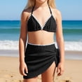 thumbnail image 1 of CUZIBR Girls Spring Summer Swimsuits Halter Spaghetti Strap V-Neck Beach Solid Color 3 Piece Bikini Set With Ruffled Tie Side High Waist Cover Up Skirts Stylish Swimwear Bathing Suit,Black,7-8 Years, 1 of 5