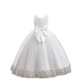 thumbnail image 1 of ZRBYWB Girls Stylish Sleeveless Sequin Solid Color Bow Ruffled Maxi Dress Holiday Party Flower Ball Gown Wedding Tulle Pageant Fall Dresses,White,5-6 Years, 1 of 9