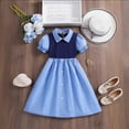thumbnail image 1 of CUZIBR Girls Summer Dress Casual Solid Color Short Puff Sleeves Polo Collar Button Down High Waist Tiered A-Line Patchwork Ruffles Trim School Uniform Loose Fit Sundress Prom Dresses,Blue,1-2 Years, 1 of 6