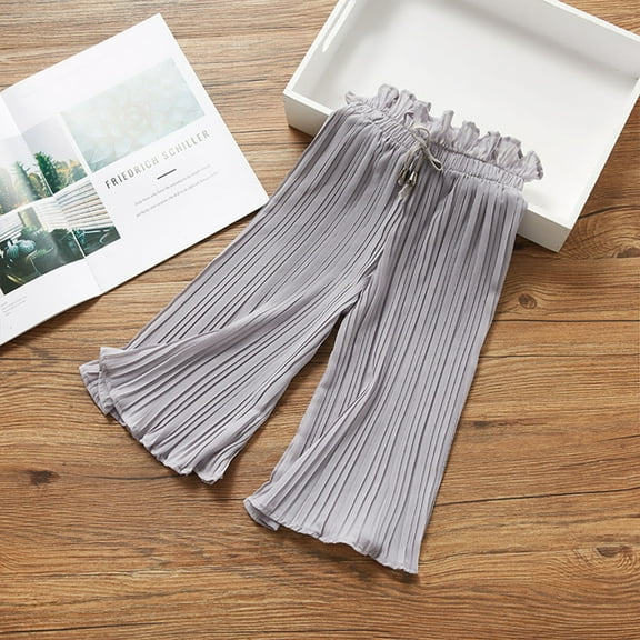 CUZIBR Girls Sweatpants Elastic Waist Wide Leg Pants Breathable Lightweight Spring Summer Straight Loose Trousers Stylish Casual Soft Dailywear,Grey,6-7 Years