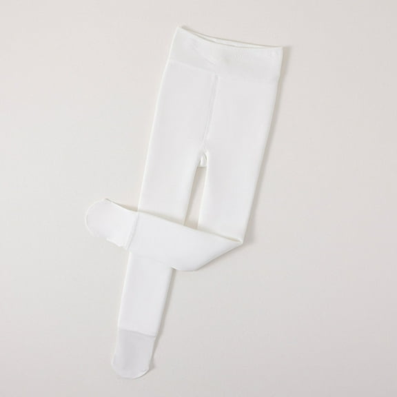 CUZIBR Girls Sweatpants Solid Color Plush Lined Leggings Thermal Winter Cold Weather Warm Outdoor Base Layered Pants Tights Stretch Comfort Fit Pantyhose Cute Pants,White,4-7 Years