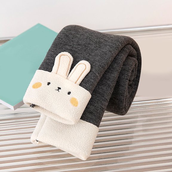 CUZIBR Girls Sweatpants Winter Thick Fuzzy Lined Leggings Pants Cute Bunny Pattern Soft Thermal Classic Layer Trousers Cozy Tights Casual Soft Dailywear,Grey,12-18 Months