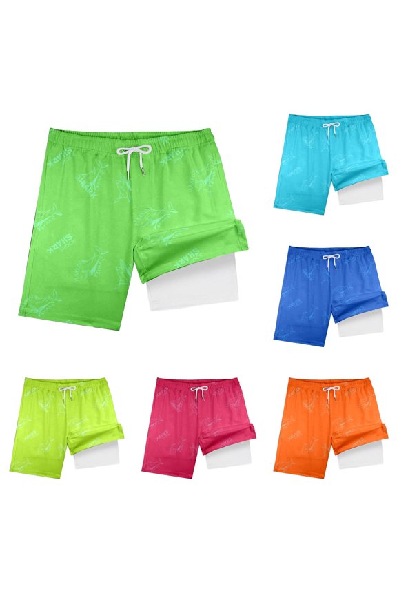 Girls Swim Shorts Funny Graphic Double Layer Swim Trunks Built-In Liner Quick Dry Drawstring Waist Beach Board Shorts Surfing Summer Fashionable Beach Bathing Bottoms,Green,6-7 Years