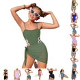 thumbnail image 1 of CUZIBR Girls Swimsuit Adjustable Straps Solid Color Square Collar Backless Cutout Waist Onesie Bikini Bathing Suit With Cover Up Skirts Summer Swimwear For Big Kids Youth,Army Green-C,11-12 Years, 1 of 7