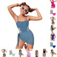 thumbnail image 1 of CUZIBR Girls Swimsuit Adjustable Straps Solid Color Square Collar Backless Cutout Waist Onesie Bikini Bathing Suit With Tie Side Cover Up Skirts Summer Swimwear For Big Kids Youth,Navy-C,11-12 Years, 1 of 7